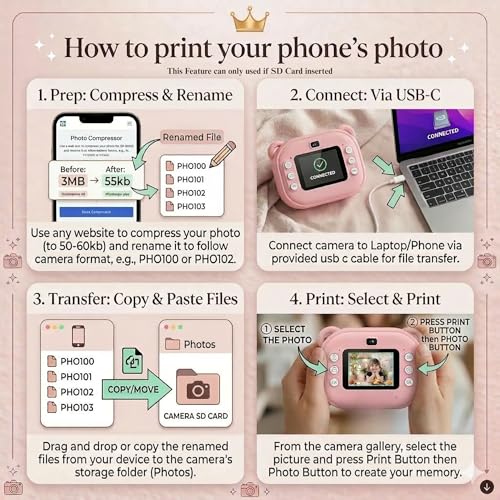 Image of Instant Print Camera 48MP | Photo & Video, Creative Game for Kids Mini LED Digital 1080P HD Display | Long Lasting Battery Life, Ideal Gift for Birthday, Boys & Girls (3 Rolls)