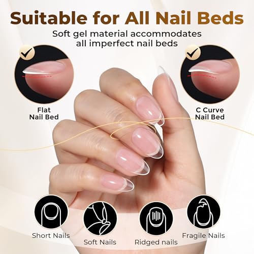 Image of UNA GELLA Oval Fake Nails Pre-shape 504pcs Almond Gel Nail Tips Round Almond Press on Nails for Full Cover Acrylic Round Oval Full Nails False Nails 12 Sizes False Soft Gel Tips