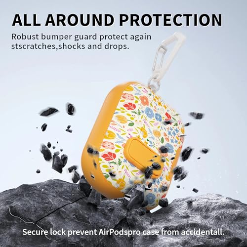Image of for AirPods Pro 3 Case(2025) with Secure Lock Clip and Phone Stand,Cute Floral Girly Style Protective Cover with Cleaning Kit and Carabiner for Apple iPod Pro 3rd Generation(Sunshine Petals)