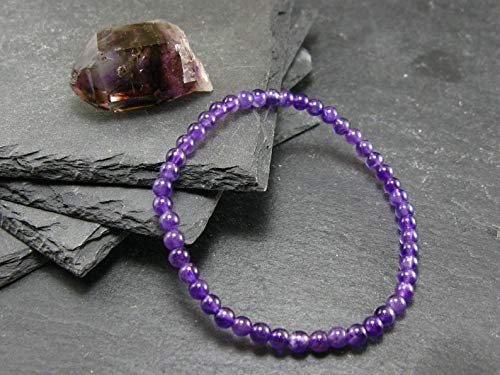 Semi-Precious Gemstone Amethyst 4 mm Round Beads Smooth Beads with Stretch Bracelet 7