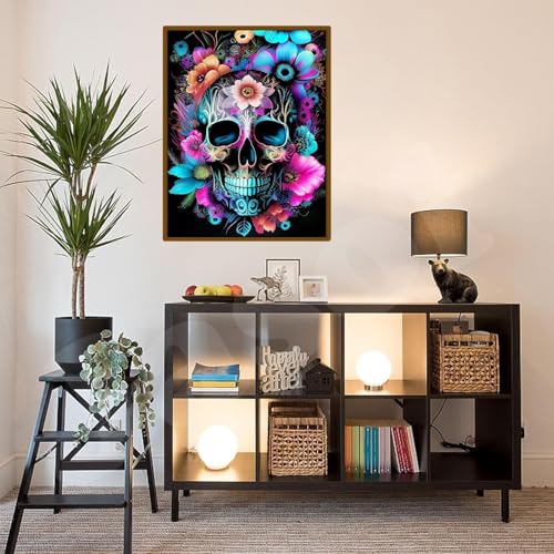 Image of Jasol Diamond Painting Kit, 40x30 Cms, Full Drill, 5D Crystals, Home Wall Decor Gift Set (Color Skull M45608)