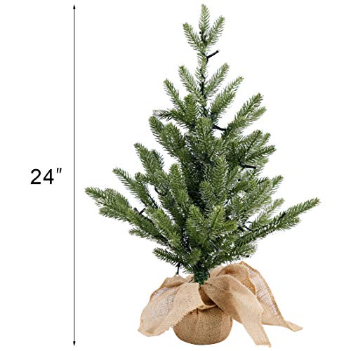 Juegoal 24Inch Pre-Lit Christmas Pine Tree, With 50 Warm White Fairy Lights Tabletop Artificial Tree, Small Light Up Pine Tree With Burlap Wooden Base For Xmas, Spring Home Decorations #TOP2
