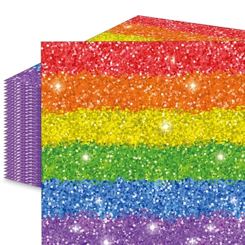 50 Pcs Rainbow Glitter Paper Napkins Disposable Colorful Party Napkins with Sparkly Stripe Design for Pride Party Decorations Birthday Celebrations Baby Shower Wedding and Festive Table Settings