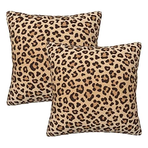 Perinsto Leopard Print Throw Pillow Covers Set of 2 Animal Skin Texture Decorative Pillowcases Soft Cushion Covers for Sofa Couch Bed Home Decor, 18"X18" Cover