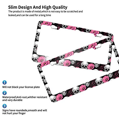 2Pack Sugar Skull And Flower Car License Plate Frames, Aluminum Car Covers Frame With Screws Caps #TOP3