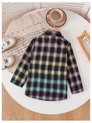 WDIRARA Girl's Plaid Button Down Blouse Color Block Collared Long Sleeve Shirts with Pocket2