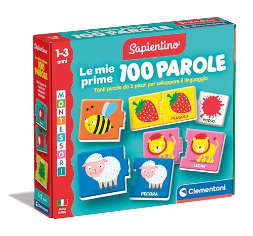 Clementoni - Sapientino Montessori Le Mie Prime 100 Parole, Gioco Educativo Bambini 1-3 Anni con 54 Puzzle a Incastro...