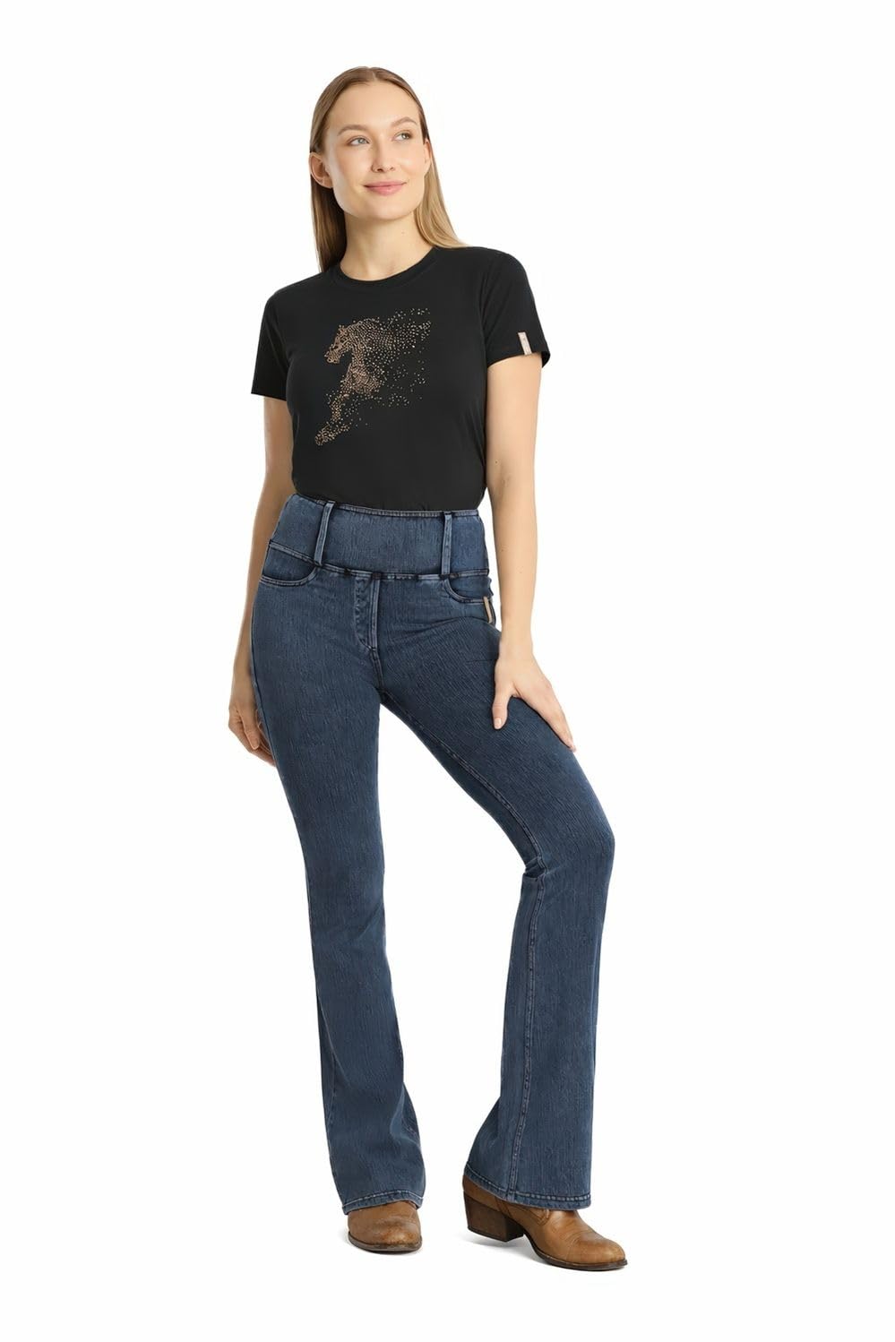 NETPROSHOP Damen Western Reitleggings Stretch Bootcut im Denimlook mit Taschen atmungsaktiv Gr. 36-44