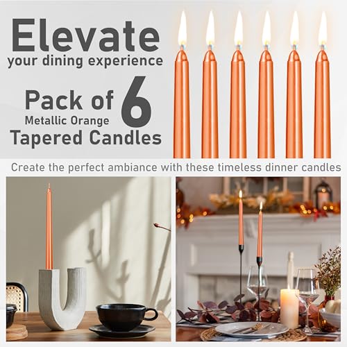 DECO EXPRESS Candles Set, Pack of 6 Classic Dripless Tapered Metallic Dinner Candles, Unscented with 8 Hours Burning Time - Image 4