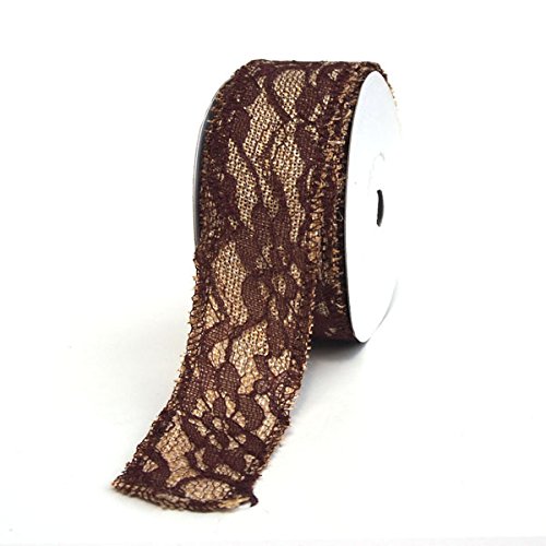 Faux Burlap and Lace Ribbon, 1-1/2-inch, 10-Yard (Brown)