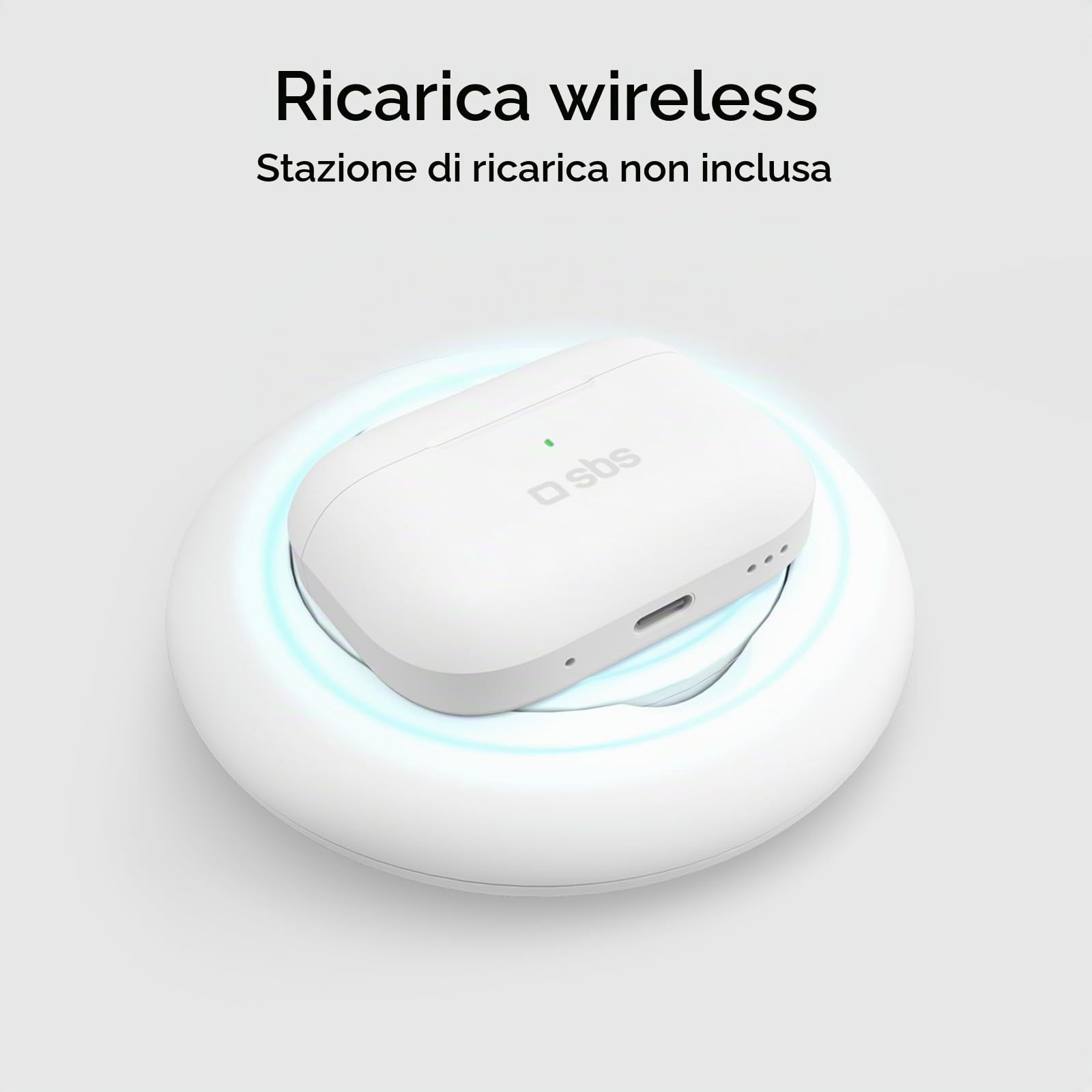 SBS Air Kab Max TWS - Cuffie Auricolari In-Ear True Wireless Stereo, Custodia con Ricarica Wireless, Hall Switch, Dual Leader, Autonomia 5h, Comandi Touch, per Smartphone, Tablet, Laptop, Bianco
