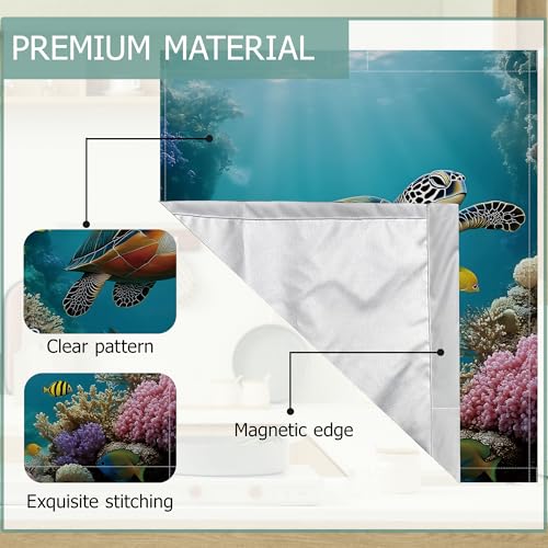 Image of Sea Turtle Refrigerator Magnet Cover,Ocean Fish Coral Washable Dishwasher Magnets Decorative Cover,Home Kitchen Decorative Dishwasher Front Panel Cover 23x26 Inch