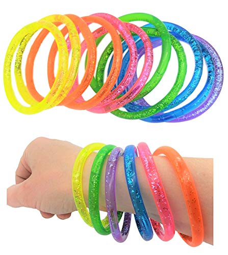6" Liquid Super Glitter Colorful Bracelet (12 Pack) Bright Neon Colors. Cool Bracelets For Party Favor, Stocking Stuffers, Birthday Parties, Fundraisers, Giveaways Or Prizes! #TOP20