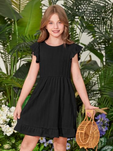 BesserBay Girls Summer Ruffle Midi Dress Back to School Flutter Sleeve Casual Elastic Waist Sundress with Pockets 5-14 Years3