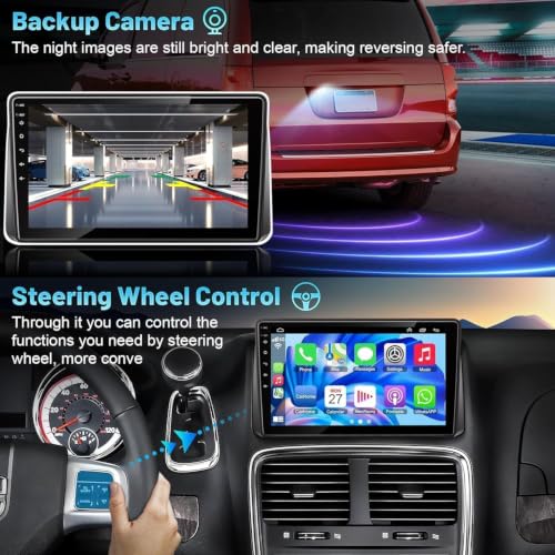 Image of (8 Core+64G) Car Radio for Dodge Grand Caravan 2008-2020, Chrysler Town&Country 2011-2015, 9 QLED Screen Car Stereo with Wireless Carplay&Android Auto,GPS /WiFi /Bluetooth /FM,DVR /DSP