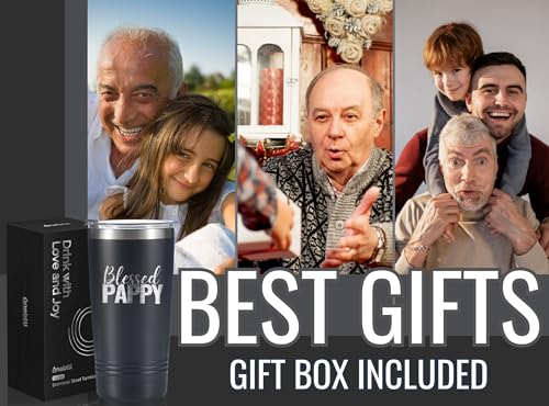Image of Onebttl Pappy Gifts, Grandpa Father's Day Gifts from Grandchildren, Laser Engraved Design, 20oz /590ml, Stainless Steel Tumbler with Straw & Lid, Black - Blessed PAPPY