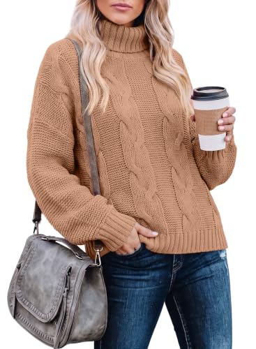 Dokotoo Fall Sweaters for Women 2026 Turtleneck Cable Knit Tops XS