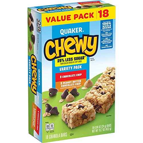 Quaker Chewy Granola Bars, 25% Less Sugar, 2 Flavor Variety Pack, (18 Pack)