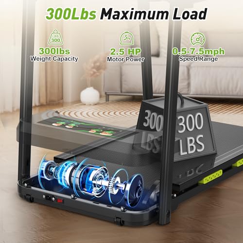 Image of Treadmills for Seniors, Treadmills for Home with Long Handrails, Heart Rate Monitor, Bluetooth App Control, Ideal Treadmill for Elderly & Family Use