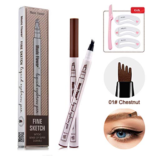 Eyebrow Tattoo Pen -Afaston microblade pen Microblading Eyebrow Pencil with a Micro-Fork Tip Applicator Creates Natural Looking Brows Effortlessly and Stays on All Day (Chestnut)