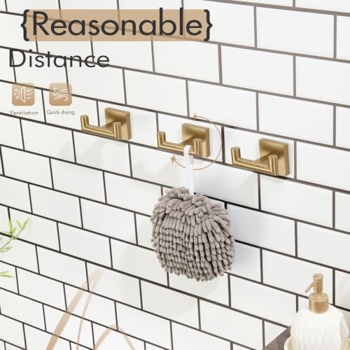 Image of KOKOSIRI Robe Hooks Bath Towel Hooks Bathroom Hardware Double Coat Hooks Wall Mounted, 3 Pack Champagne Bronze Stainless Steel B1015CPG-P3