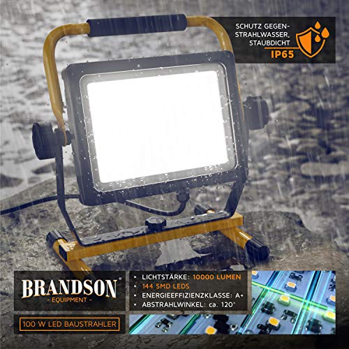 Brandson - 100W LED Baustrahler 144 SMD LEDs – Arbeitsleuchte – Bauscheinwerfer – Baulampe - Tragegriff 6000K – 10000… – Bild 7