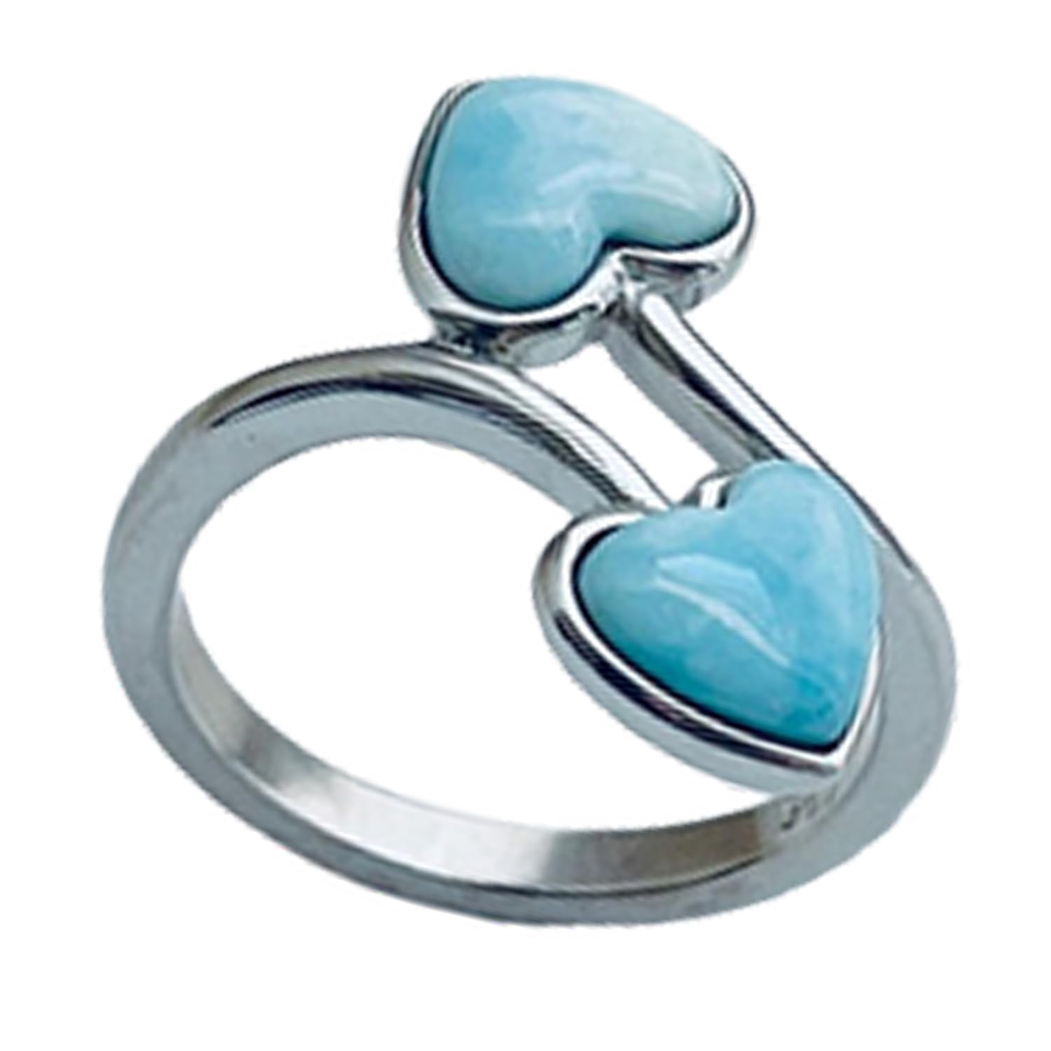 Anello a due cuori pietre preziose di Larimar, anello da donna in argento sterling solido, anello di promessa di compleanno, anello Boho per la festa della mamma bella (larimar)