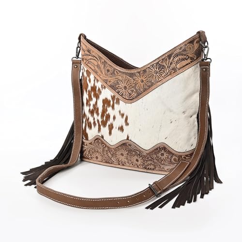 Image of Leather Cross Body Bag Purse for Woman Sling Bag Cowhide Handmade Western Shoulder Bags With Adjustable Strap 12x14 in