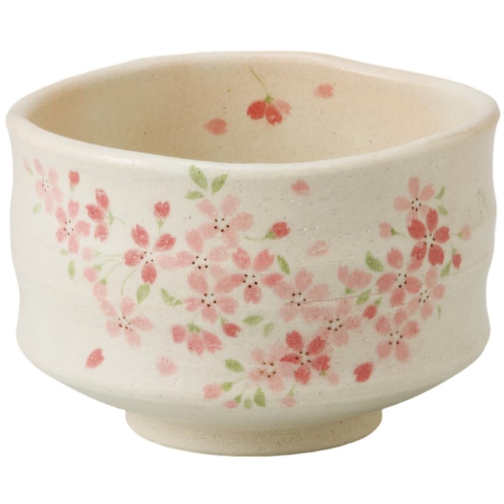Mino Ware Matcha Bowl Sakura Crest Pink Chawan 4.5in 13.5oz Japan