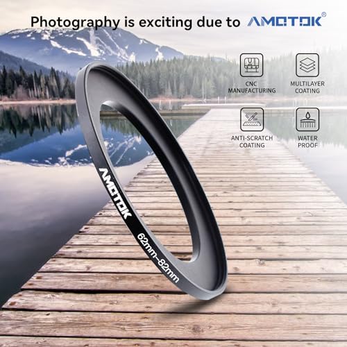 62mm d'objectif de à 82mm Adaptateur d'objectif de,Bague d'adaptation de Filtre de 62mm à 82mm Compatible avec Tous Les Accessoires de Filtre de 82mm(62-82mm) – vue 2