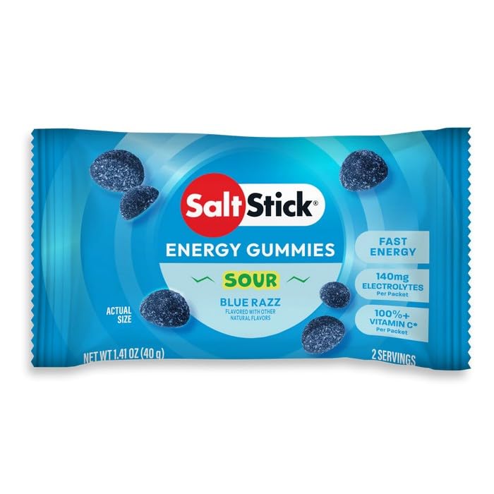 Image of SaltStick Energy Gummies Blue Sour Razz - 10 Packets /20 Servings | Quick carbohydrates and electrolytes in delicious, clean ingredient gummies to fuel your workout without sticky gels.