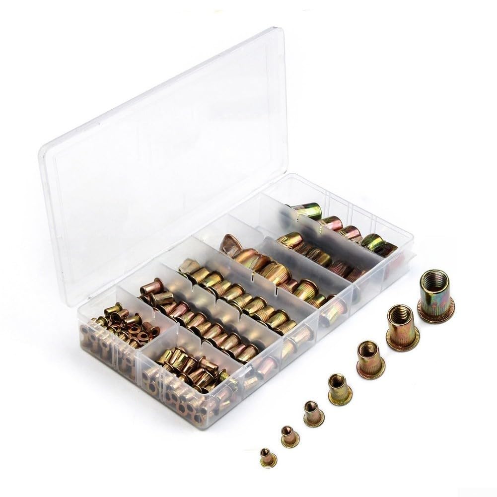 Kit da 165 dadi rivetti con struttura in acciaio al carbonio zincato, M5, M6, M8, M10 e 12 mm, per la fabbricazione