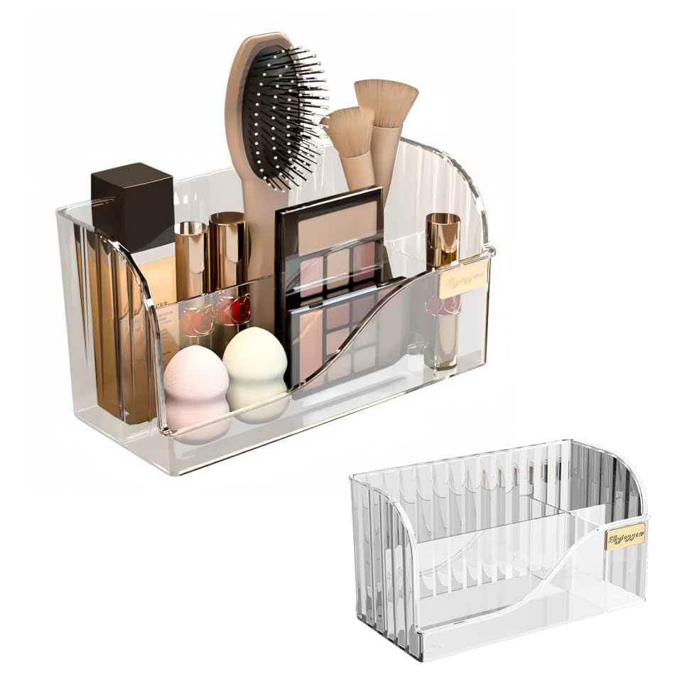 SLHEQING Makeup Organiser, Skincare Organiser with 4 Compartments, Multifunctional Makeup Brush Holder