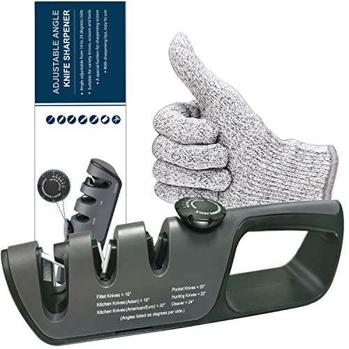 Knife Sharpener - Kitchen Knife Sharpening 3 Stage For Straight and Serrated Knives Scissors with Cut Resistant Glove