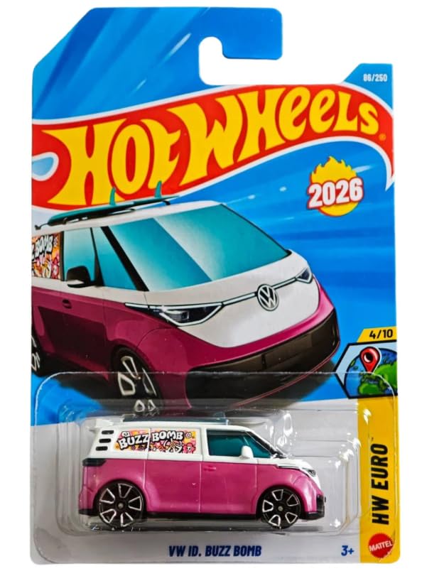 VW ID. Buzz Bomb Van [White & Purple] HW Euro 4/10, 86/250, New for 2026! 1:64 Scale Diecast Toy Vehicle