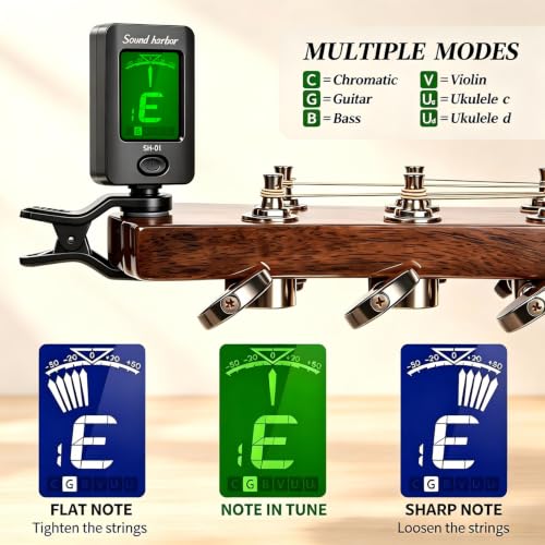 Image of Guitar Tuner Clip On Ukulele Tuner for All Instruments Guitar Bass Ukulele Violin banjo Tuners 6 Pack