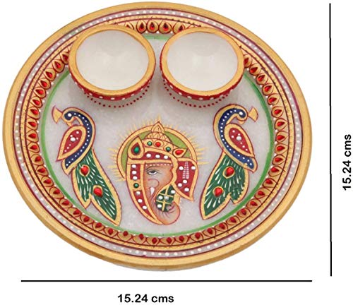 JaipurCrafts Ganesha with Peacock Marble Pooja and Thali Set (1 Pieces, Multicolour) - Image 3