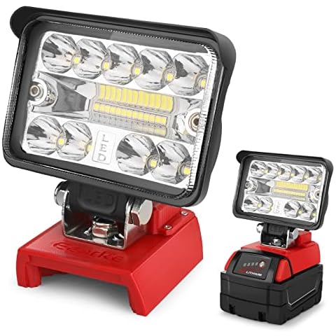 Ecarke LED Work Light 3D Printing Milwaukee Cordless M18 18V Battery/USB Outdoor with 110° Pivoting &Low Voltage Protection Plate,20W Cordless Handheld Work Light Flashlight Tools(1Pcs) Cover