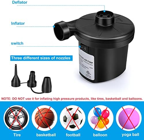Electric Air Pump for Inflatables, Air Pump Air Mattress Pump with 3 Nozzles Inflator/Deflator Quick Air Pump for Air Bed Paddling Pool Toy Raft Boat Swimming Ring AC 230V 130W