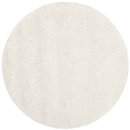 SAFAVIEH Milan Shag Collection 7' x 7' Round Ivory SG180 Solid Non-Shedding Living Room Bedroom Dining Room Entryway Plush 2-inch Thick Area Rug