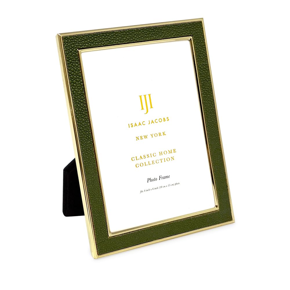 Cadre photo 10 x 15 cm chic en cuir vert et doré pour un cadeau de mariage
