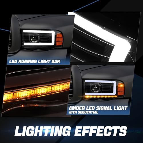 Image of Auto Dynasty LED DRL Headlight for 02-05 Dodge Ram 1500 2500 3500, Black | Auto Dynasty LED DRL Headlight for 02-05 Dodge Ram 1500 2500 3500, Sequential Turn Signal Projector Headlights, Black Amber