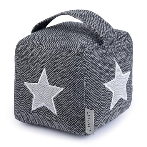 LIVIVO Heavy Cube Door Stopper with Handle Tweed-Style Tough Fabric Cover Weighted Cute Novelty Stop (Star)