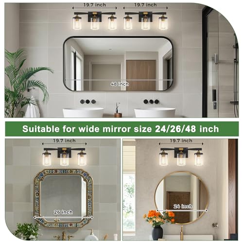 Image of DORESshop Bathroom Light Fixtures, 3-Light Black and Gold Bathroom Lights Over Mirror, Vanity Lights for Hallway Bedroom Living Room