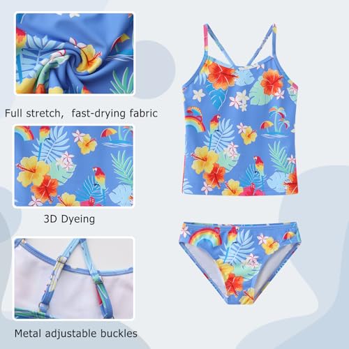 Image of Girls Two Piece Tankini Swimsuits Tie Dye Bathing Suit Kids Hawaiian Swimwear Set 3-16 Years