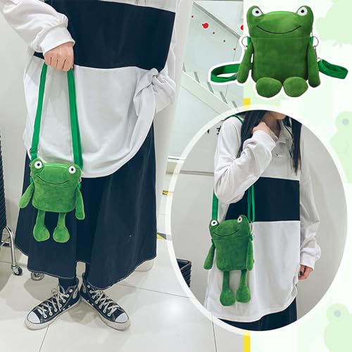 Calkkrer Cartoon-Frosch-Plüsch-Tasche Umhängetasche, Süße Mini-Schultertasche, Kuscheliges Spielzeug-Design, Einzigartiges Geschenk für Frauen, für Outdoor und Alltag
