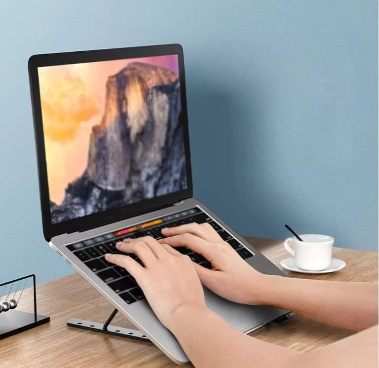 Image of Adjustable Laptop Stand with Aluminum Build & Anti-Slip Silicone Rubber Pads | Portable Foldable Ergonomic Riser for Laptop & Other Devices | Ideal for Home or Office Desk Setup