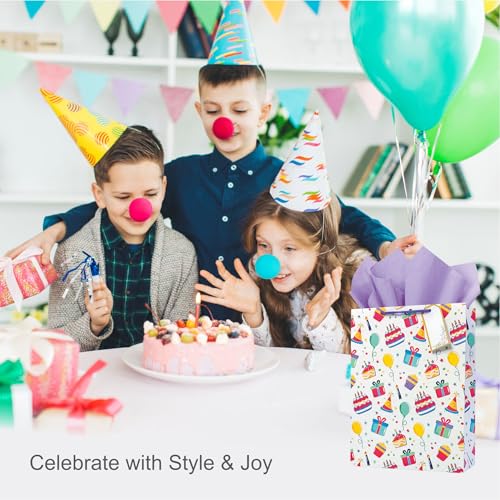 Image of Paper Bags for Birthday Return Gifts - Pack of 10 | Gift Bags Medium Size | Return Gift Bags for Kids Birthday Party | Medium Carry Bags for Gifts | Paper Bags for Gifting | 23 x 30 x 9 cm | Bag with Tissue, Tag & Banner