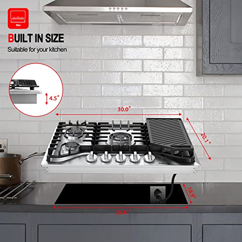 30 Inch Gas Cooktop with Griddle, GASLAND Chef PRO GH3305SF Gas