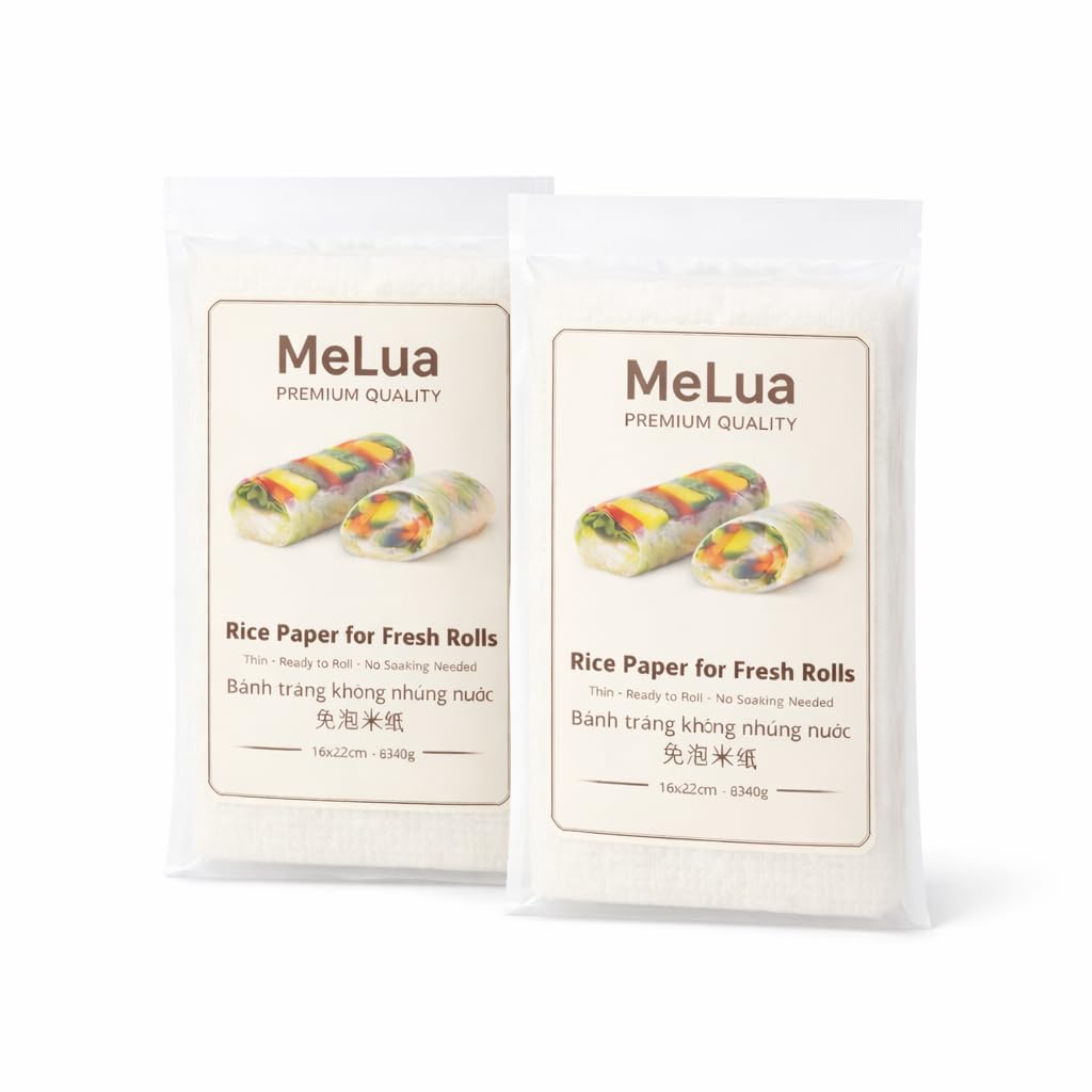 MeLua Vietnamese Rice Paper for Fresh Rolls 16x22cm 340g | No Soaking Needed, Use Dry | Gluten Free | Vegan | Authentic Vietnamese Wrappers (Pack of 2)